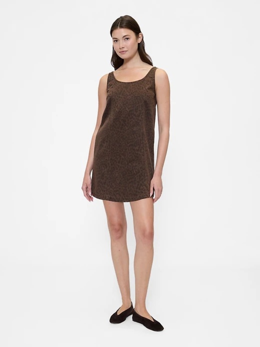 Sleeveless Brown Leopard-Print Shift Dress